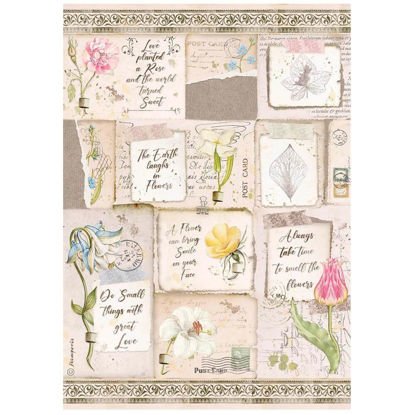 Stamperia A4 Rice Paper Romantic Garden House Letters and Flowers