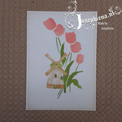 Een Hollands kaartje. Het molen-stansje van Gummiapan is leuk te combineren met de Tulpen stencil van Josephiena's Design.