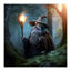 Diamondpainting set van wijze tovenaar die een staf vasthoudt in magisch bos op 40x40 cm canvas met fotorealistische 3D-illustratie.