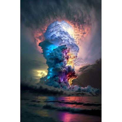 Een diamondpainting set van een kleurrijke stormwolk.