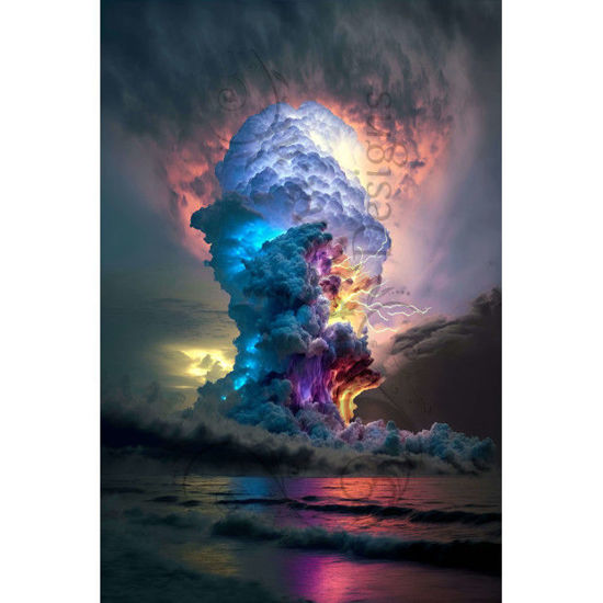 Een diamondpainting set van een kleurrijke stormwolk.