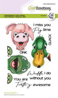 CraftEmotions Clearstamps A6 - Funny Animals 1 van Carla Creaties - set van 14 hoogwaardige clear-stempels met gedetailleerde en grappige afdrukken van dieren.