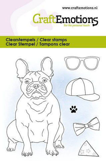 CraftEmotions clearstamps 6x7cm - Bulldog met accessoires